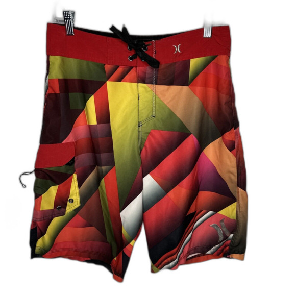 HURLEY Buckle Phantom Unlined Board Surf Swim Shorts Red Striped Mens Size 29 - Picture 2 of 12